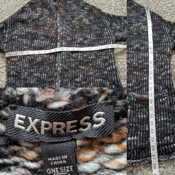 Express Black Brown Thick Chunky Knit Wool Blend Open Cardigan Sweater OSFM - Picture 8 of 8